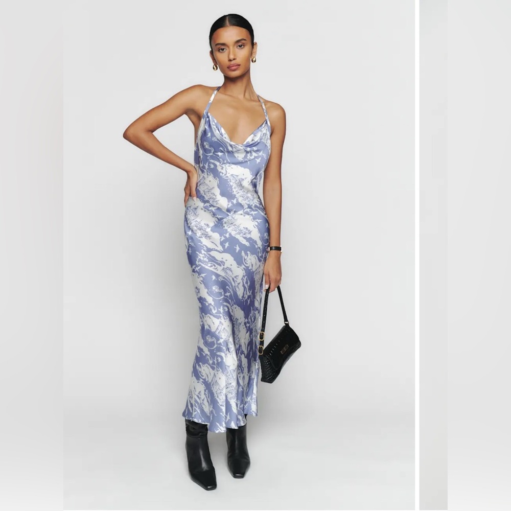 Reformation Torin Silk Blue Dress
